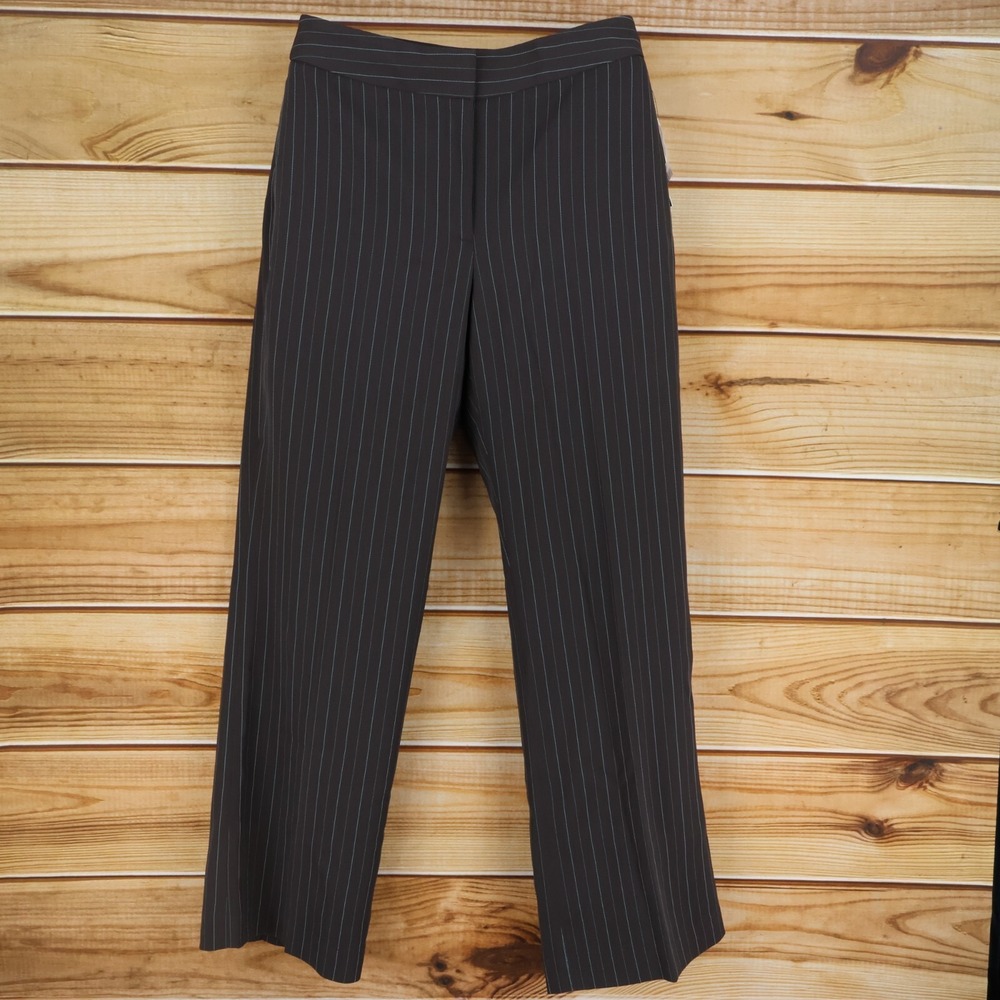 Rafaella Dress Pants Womens Sz 10 Dark Brown Striped Mid Rise Stretch Lined NWT
